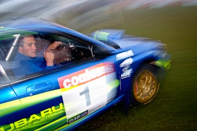 1;4-June-2005;ARC;Australia;Australian-Rally-Championship;Coates-Rally-Queensland;Imbil;QLD;Queensland;Subaru-Impreza-WRX;Sunshine-Coast;Topshot;auto;morning;motion-blur;motorsport;movement;racing;service-park;wide-angle