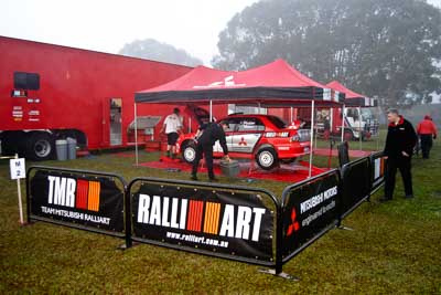 5;050605ARC;4-June-2005;ARC;Australia;Australian-Rally-Championship;Coates-Rally-Queensland;Evo-8;Glen-Weston;Imbil;Mitsubishi-Lancer;Mitsubishi-Lancer-Evolution-VIII;QLD;Queensland;RalliArt;Scott-Pedder;Sunshine-Coast;auto;morning;motorsport;racing;service-park;wide-angle