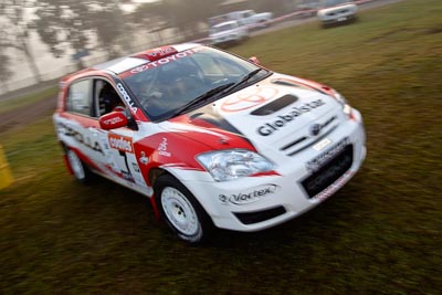 7;050605ARC;4-June-2005;ARC;Australia;Australian-Rally-Championship;Coates-Rally-Queensland;Coral-Taylor;Imbil;Neal-Bates;QLD;Queensland;Sunshine-Coast;Team-TRD;Toyota-Corolla-Sportivo;Toyota-Racing-Development;auto;morning;motion-blur;motorsport;movement;racing;service-park;wide-angle