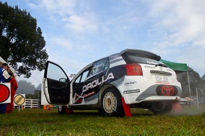 8;050605ARC;4-June-2005;ARC;Australia;Australian-Rally-Championship;Ben-Barker;Coates-Rally-Queensland;Damien-Long;Imbil;QLD;Queensland;Sunshine-Coast;Toyota-Corolla-Sportivo;auto;clouds;motorsport;racing;service-park;sky;wide-angle