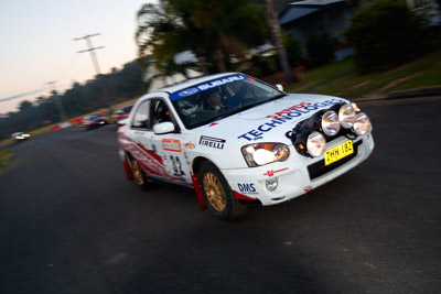 32;050605ARC;4-June-2005;ARC;Australia;Australian-Rally-Championship;Coates-Rally-Queensland;Imbil;John-Berne;QLD;Queensland;Scott-Beckwith;Subaru-Impreza-RS;Sunshine-Coast;auto;motion-blur;motorsport;movement;racing;wide-angle