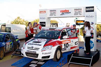 10;050605ARC;5-June-2005;ARC;Australia;Australian-Rally-Championship;Caloundra;Coates-Rally-Queensland;QLD;Queensland;Simon-Evans;Sunshine-Coast;Team-TRD;Toyota-Corolla-Sportivo;Toyota-Racing-Development;afternoon;auto;motorsport;official-finish;podium;racing