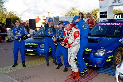 050605ARC;5-June-2005;ARC;Australia;Australian-Rally-Championship;Bill-Hayes;Caloundra;Coates-Rally-Queensland;Cody-Crocker;Dale-Moscatt;Dean-Herridge;QLD;Queensland;Sunshine-Coast;afternoon;auto;motorsport;official-finish;podium;racing