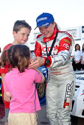 050605ARC;5-June-2005;ARC;Australia;Australian-Rally-Championship;Caloundra;Coates-Rally-Queensland;QLD;Queensland;Sue-Evans;Sunshine-Coast;afternoon;auto;motorsport;official-finish;podium;portrait;racing