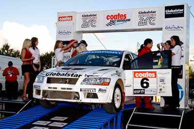 6;050605ARC;5-June-2005;ARC;Australia;Australian-Rally-Championship;Caloundra;Coates-Rally-Queensland;Evo-7;Jack-Monkhouse;Mitsubishi-Lancer;Mitsubishi-Lancer-Evolution-VII;QLD;Queensland;Rebecca-Cochrane;Sunshine-Coast;afternoon;auto;motorsport;official-finish;podium;racing