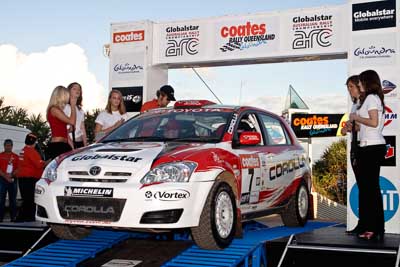 7;050605ARC;5-June-2005;ARC;Australia;Australian-Rally-Championship;Caloundra;Coates-Rally-Queensland;Coral-Taylor;Neal-Bates;QLD;Queensland;Sunshine-Coast;Team-TRD;Toyota-Corolla-Sportivo;Toyota-Racing-Development;afternoon;auto;motorsport;official-finish;podium;racing