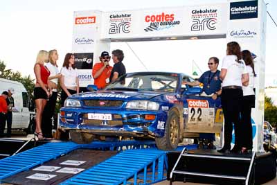 22;050605ARC;5-June-2005;ARC;Australia;Australian-Rally-Championship;Ben-Atkinson;Caloundra;Coates-Rally-Queensland;QLD;Queensland;Subaru-Impreza-WRX;Sunshine-Coast;Tony-Sullens;afternoon;auto;motorsport;official-finish;podium;racing