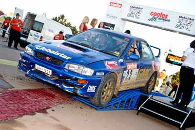 22;050605ARC;5-June-2005;ARC;Australia;Australian-Rally-Championship;Ben-Atkinson;Caloundra;Coates-Rally-Queensland;QLD;Queensland;Subaru-Impreza-WRX;Sunshine-Coast;Tony-Sullens;afternoon;auto;motorsport;official-finish;podium;racing