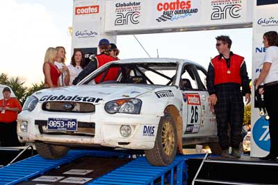 26;050605ARC;5-June-2005;ARC;Australia;Australian-Rally-Championship;Caloundra;Coates-Rally-Queensland;Eli-Evans;Matt-McAdam;QLD;Queensland;Subaru-Impreza-RS;Sunshine-Coast;afternoon;auto;motorsport;official-finish;podium;racing