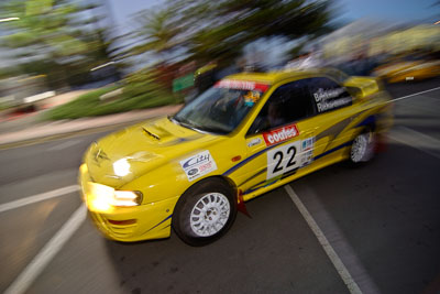 22;16-June-2006;ARC;Australia;Australian-Rally-Championship;Glenn-Brinkman;Mooloolaba;QLD;QRC;Queensland;Queensland-Rally-Championship;Steven-Richardson;Subaru-Impreza-WRX;Sunshine-Coast;atmosphere;auto;ceremonial-start;motorsport;movement;racing;speed;twilight;wide-angle