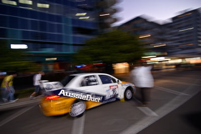 16;16-June-2006;ARC;Australia;Australian-Rally-Championship;David-Callaghan;David-Hills;Evo-7;Mitsubishi-Lancer;Mitsubishi-Lancer-Evolution-VII;Mooloolaba;QLD;Queensland;Sunshine-Coast;atmosphere;auto;ceremonial-start;motorsport;movement;racing;speed;twilight;wide-angle