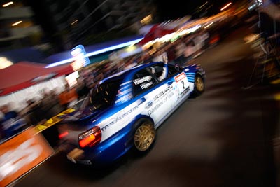 2;16-June-2006;ARC;Australia;Australian-Rally-Championship;Bill-Hayes;Dean-Herridge;Maximum-Motorsport;Mooloolaba;QLD;Queensland;Subaru-Impreza-WRX;Sunshine-Coast;atmosphere;auto;ceremonial-start;motorsport;movement;night;racing;speed;wide-angle