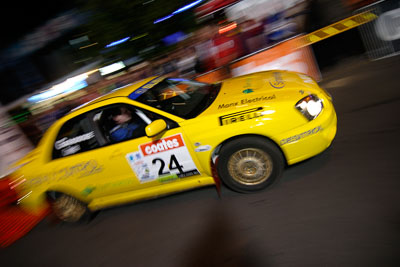 24;16-June-2006;ARC;Australia;Australian-Rally-Championship;Cameron-Crevola;John-Goasdoue;Mooloolaba;QLD;Queensland;Subaru-Impreza-RS;Sunshine-Coast;auto;ceremonial-start;motorsport;movement;night;racing;speed;wide-angle