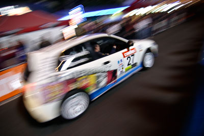 27;16-June-2006;ARC;Australia;Australian-Rally-Championship;Ken-Garrioch;Leigh-Garrioch;Mitsubishi-Mirage;Mooloolaba;QLD;Queensland;Sunshine-Coast;atmosphere;auto;ceremonial-start;motorsport;movement;night;racing;speed;wide-angle