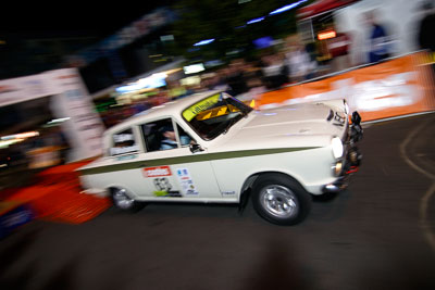 63;16-June-2006;1965-Ford-Lotus-Cortina;Australia;Classic-Invitational;Ian-Whitehead;Mike-Bailey;Mooloolaba;QLD;Queensland;Rally-Queensland;Sunshine-Coast;atmosphere;auto;ceremonial-start;motorsport;movement;night;racing;speed;wide-angle