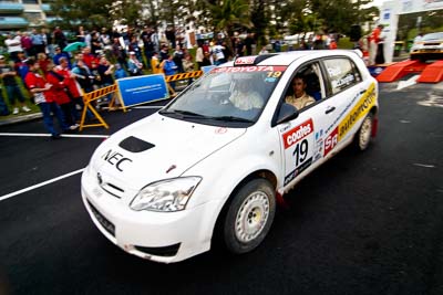 19;18-June-2006;ARC;Anthony-McLoughlin;Australia;Australian-Rally-Championship;Mooloolaba;QLD;Queensland;Stewart-Reid;Sunshine-Coast;Toyota-Corolla-Sportivo;auto;ceremonial-finish;motorsport;racing;wide-angle