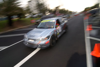 26;18-June-2006;ARC;Australia;Australian-Rally-Championship;Elysia-Kruper;Evo-3;Mitsubishi-Lancer;Mitsubishi-Lancer-Evolution-III;Mooloolaba;QLD;Queensland;Simon-Jansen;Sunshine-Coast;auto;ceremonial-finish;motorsport;movement;racing;speed;wide-angle