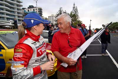 18-June-2006;ARC;Australia;Australian-Rally-Championship;Mooloolaba;QLD;Queensland;Sue-Evans;Sunshine-Coast;atmosphere;auto;ceremonial-finish;motorsport;movement;podium;portrait;racing;spectator;speed;wide-angle