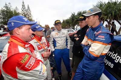 18-June-2006;ARC;Australia;Australian-Rally-Championship;Coral-Taylor;Dale-Moscatt;Dean-Herridge;Mooloolaba;Neal-Bates;QLD;Queensland;Sunshine-Coast;atmosphere;auto;ceremonial-finish;motorsport;movement;podium;portrait;racing;speed;wide-angle