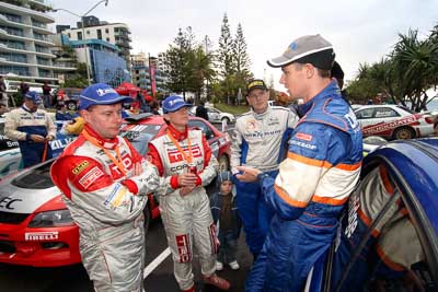 18-June-2006;ARC;Australia;Australian-Rally-Championship;Coral-Taylor;Dale-Moscatt;Dean-Herridge;Mooloolaba;Neal-Bates;QLD;Queensland;Sunshine-Coast;atmosphere;auto;ceremonial-finish;motorsport;movement;podium;portrait;racing;speed;wide-angle