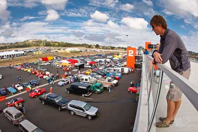 21-March-2008;Australia;Bathurst;FOSC;Festival-of-Sporting-Cars;Mt-Panorama;NSW;New-South-Wales;Topshot;atmosphere;auto;clouds;fisheye;landscape;motorsport;racing;sky;spectator;vantage