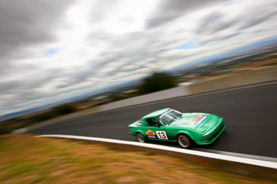 13;1980-Mazda-RX‒7;22-March-2008;Australia;Bathurst;FOSC;Festival-of-Sporting-Cars;Improved-Production;Mt-Panorama;NSW;New-South-Wales;Nick-Halkitis;auto;clouds;motorsport;movement;racing;sky;speed;wide-angle