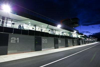 22-March-2008;Australia;Bathurst;FOSC;Festival-of-Sporting-Cars;Mt-Panorama;NSW;New-South-Wales;Topshot;atmosphere;auto;garage;motorsport;movement;pit-lane;racing;speed;twilight;wide-angle