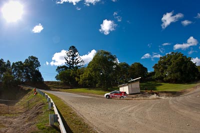 1;20-June-2008;ARC;Australia;Australian-Rally-Championship;Maroochy-Showgrounds;Nambour;QLD;Queensland;Simon-Evans;Sue-Evans;Sunshine-Coast;Team-TRD;Toyota-TRD-Corolla-S2000;auto;clouds;fisheye;media-day;motorsport;racing;sky;sun