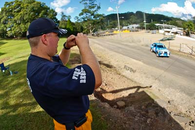 65;20-June-2008;ARC;Australia;Australian-Rally-Championship;Catriona-Kelly;Ford-Escort-RS;Keith-Fackrell;Maroochy-Showgrounds;Nambour;QLD;Queensland;Sunshine-Coast;atmosphere;auto;fireman;fisheye;media-day;motorsport;portrait;racing