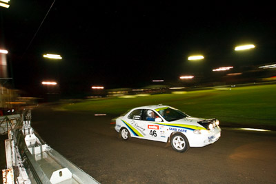 46;20-June-2008;ARC;Australia;Australian-Rally-Championship;Hyundai-Lantra;Kent-Lawrence;Maroochy-Showgrounds;Nambour;QLD;Queensland;Stephen-Andrews;Sunshine-Coast;auto;motorsport;movement;night;racing;speed;wide-angle