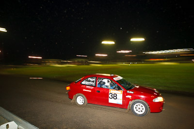 38;20-June-2008;Australia;Hyundai-Excel;Jason-Hawley;Luke-Page;Maroochy-Showgrounds;Nambour;QLD;QRC;Queensland;Queensland-Rally-Championship;Sunshine-Coast;auto;motorsport;movement;night;racing;speed;wide-angle