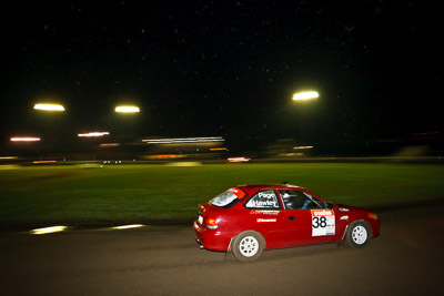 38;20-June-2008;Australia;Hyundai-Excel;Jason-Hawley;Luke-Page;Maroochy-Showgrounds;Nambour;QLD;QRC;Queensland;Queensland-Rally-Championship;Sunshine-Coast;auto;motorsport;movement;night;racing;speed;wide-angle