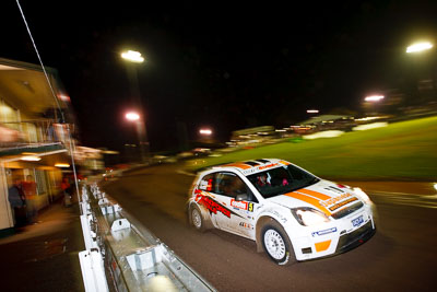 5;20-June-2008;ARC;Australia;Australian-Rally-Championship;Darren-Windus;Ford-Fiesta-S2000;Jonathon-Mortimer;Maroochy-Showgrounds;Nambour;QLD;Queensland;Sunshine-Coast;auto;motorsport;night;racing;wide-angle