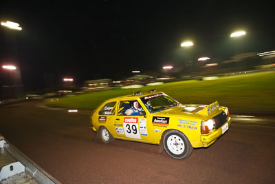 39;20-June-2008;Australia;Mark-Casper;Mark-Malpas;Maroochy-Showgrounds;Mazda-323;Nambour;QLD;QRC;Queensland;Queensland-Rally-Championship;Sunshine-Coast;auto;motorsport;night;racing;wide-angle