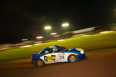 29;20-June-2008;ARC;Australia;Australian-Rally-Championship;Darren-Blair;Julie-Boorman;Maroochy-Showgrounds;Nambour;QLD;Queensland;Queensland-Rally-Championship;Subaru-Impreza-WRX-STI;Sunshine-Coast;auto;motorsport;movement;night;racing;speed;wide-angle