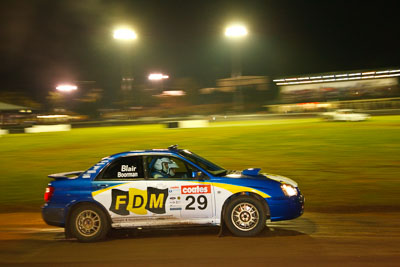 29;20-June-2008;ARC;Australia;Australian-Rally-Championship;Darren-Blair;Julie-Boorman;Maroochy-Showgrounds;Nambour;QLD;Queensland;Queensland-Rally-Championship;Subaru-Impreza-WRX-STI;Sunshine-Coast;auto;motorsport;movement;night;racing;speed;wide-angle