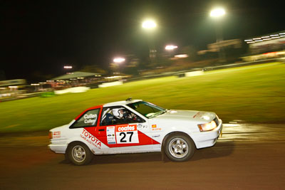 27;20-June-2008;ARC;Australia;Australian-Rally-Championship;Ben-Cullen;Maroochy-Showgrounds;Matthew-Cullen;Nambour;QLD;Queensland;Sunshine-Coast;Toyota-Sprinter;auto;motorsport;movement;night;racing;speed;wide-angle