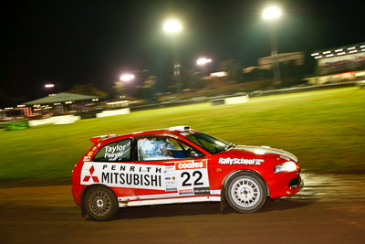 22;20-June-2008;ARC;Australia;Australian-Rally-Championship;Maroochy-Showgrounds;Mitsubishi-Mirage;Molly-Taylor;Nambour;QLD;Queensland;Sunshine-Coast;Toni-Feaver;auto;motorsport;movement;night;racing;speed;wide-angle