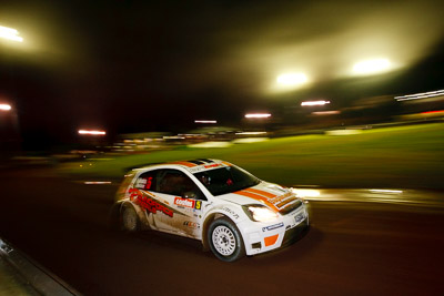 5;20-June-2008;ARC;Australia;Australian-Rally-Championship;Darren-Windus;Ford-Fiesta-S2000;Jonathon-Mortimer;Maroochy-Showgrounds;Nambour;QLD;Queensland;Sunshine-Coast;auto;motorsport;movement;night;racing;speed;wide-angle