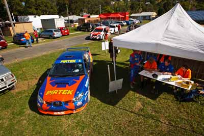 4;21-June-2008;ARC;Australia;Australian-Rally-Championship;David-Green;Michael-Guest;QLD;Queensland;Subaru-Impreza-WRX;Sunshine-Coast;auto;motorsport;racing;service-park;wide-angle