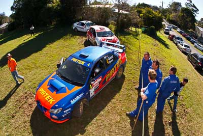 4;21-June-2008;ARC;Australia;Australian-Rally-Championship;David-Green;Michael-Guest;QLD;Queensland;Subaru-Impreza-WRX;Sunshine-Coast;atmosphere;auto;fisheye;motorsport;racing;service-park