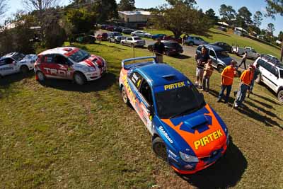 4;21-June-2008;ARC;Australia;Australian-Rally-Championship;David-Green;Michael-Guest;QLD;Queensland;Subaru-Impreza-WRX;Sunshine-Coast;atmosphere;auto;fisheye;motorsport;racing;service-park