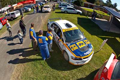 18;21-June-2008;ARC;Australia;Australian-Rally-Championship;David-Callaghan;David-Hills;Evo-9;Mitsubishi-Lancer;Mitsubishi-Lancer-Evolution-IX;QLD;Queensland;Sunshine-Coast;atmosphere;auto;fisheye;motorsport;racing;service-park