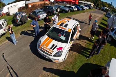 5;21-June-2008;ARC;Australia;Australian-Rally-Championship;Darren-Windus;Ford-Fiesta-S2000;Jonathon-Mortimer;QLD;Queensland;Sunshine-Coast;auto;fisheye;motorsport;racing;service-park