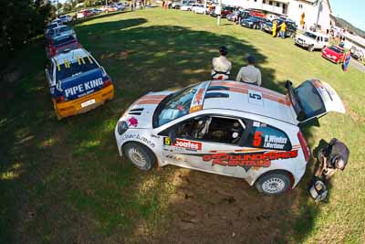 5;21-June-2008;ARC;Australia;Australian-Rally-Championship;Darren-Windus;Ford-Fiesta-S2000;Jonathon-Mortimer;QLD;Queensland;Sunshine-Coast;auto;fisheye;motorsport;racing;service-park
