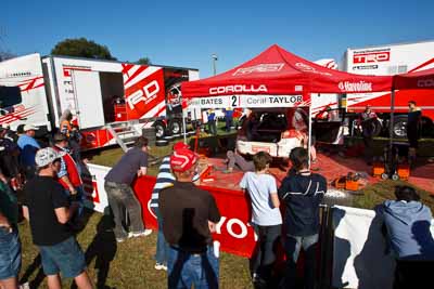 2;21-June-2008;ARC;Australia;Australian-Rally-Championship;Coral-Taylor;Neal-Bates;QLD;Queensland;Sunshine-Coast;Team-TRD;Toyota-TRD-Corolla-S2000;auto;motorsport;racing;service-park;wide-angle