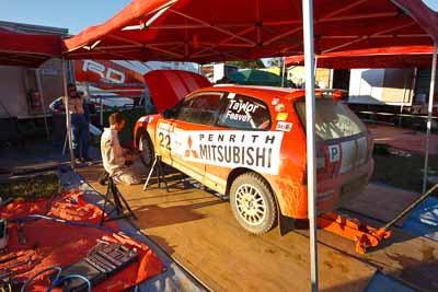 22;21-June-2008;ARC;Australia;Australian-Rally-Championship;Brendan-Reeves;Mitsubishi-Mirage;Molly-Taylor;QLD;Queensland;Sunshine-Coast;Toni-Feaver;auto;motorsport;racing;service-park;wide-angle