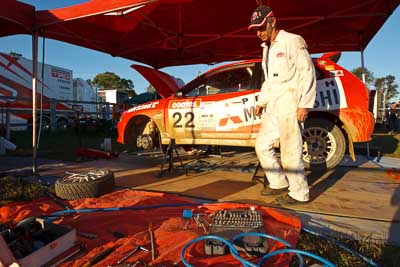 22;21-June-2008;ARC;Australia;Australian-Rally-Championship;Mitsubishi-Mirage;Molly-Taylor;QLD;Queensland;Sunshine-Coast;Toni-Feaver;atmosphere;auto;motorsport;racing;service-park;wide-angle