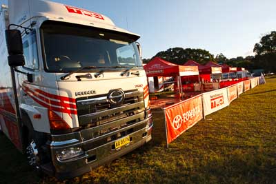 21-June-2008;ARC;Australia;Australian-Rally-Championship;Hino-700;QLD;Queensland;Sunshine-Coast;Team-TRD;atmosphere;auto;motorsport;racing;service-park;transporter;truck;wide-angle