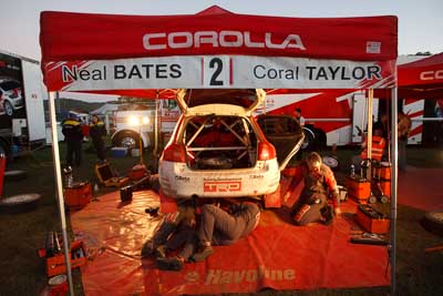 2;21-June-2008;ARC;Australia;Australian-Rally-Championship;Coral-Taylor;Neal-Bates;QLD;Queensland;Sunshine-Coast;Team-TRD;Toyota-TRD-Corolla-S2000;atmosphere;auto;motorsport;racing;service-park;wide-angle